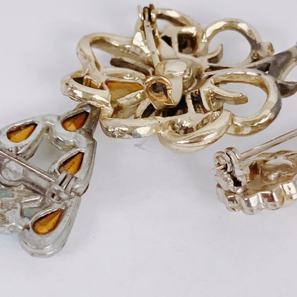 Vintage Scatter Pin Lot Rhinestone Faux Pearl 50s 60s Mid Century Brooches - Picture 7 of 10